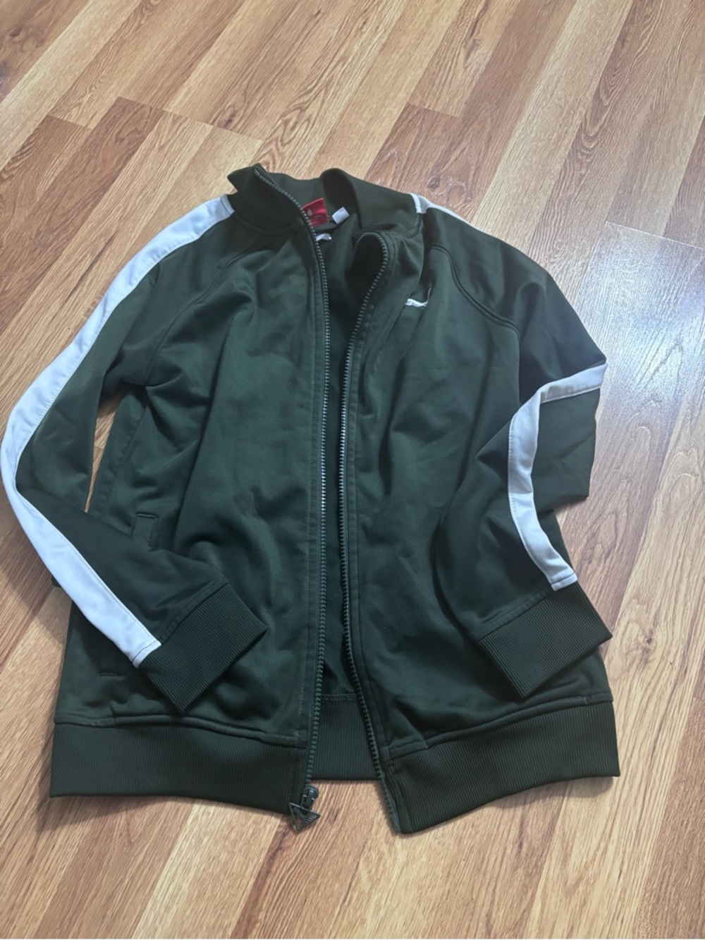 Boys Olive Green Track Jacket with White Contrast Stripes